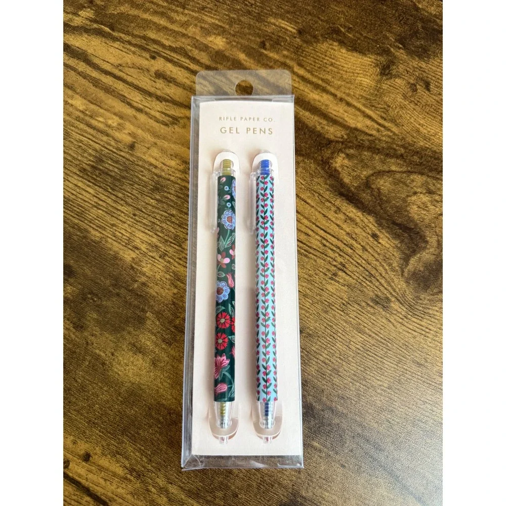 Rifle Paper Co Gel Pens Set of 2 Metallic Gold & Blue Floral New Sealed